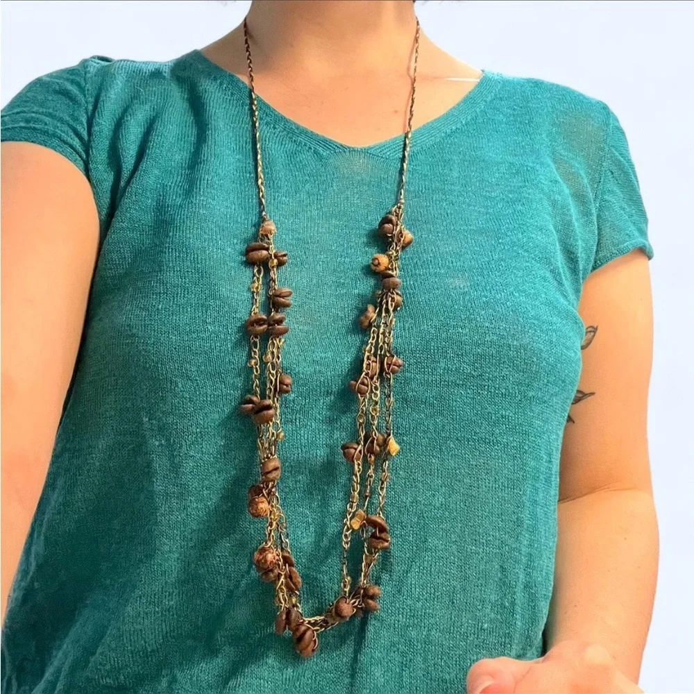 Boho necklace with coffee beans and amber